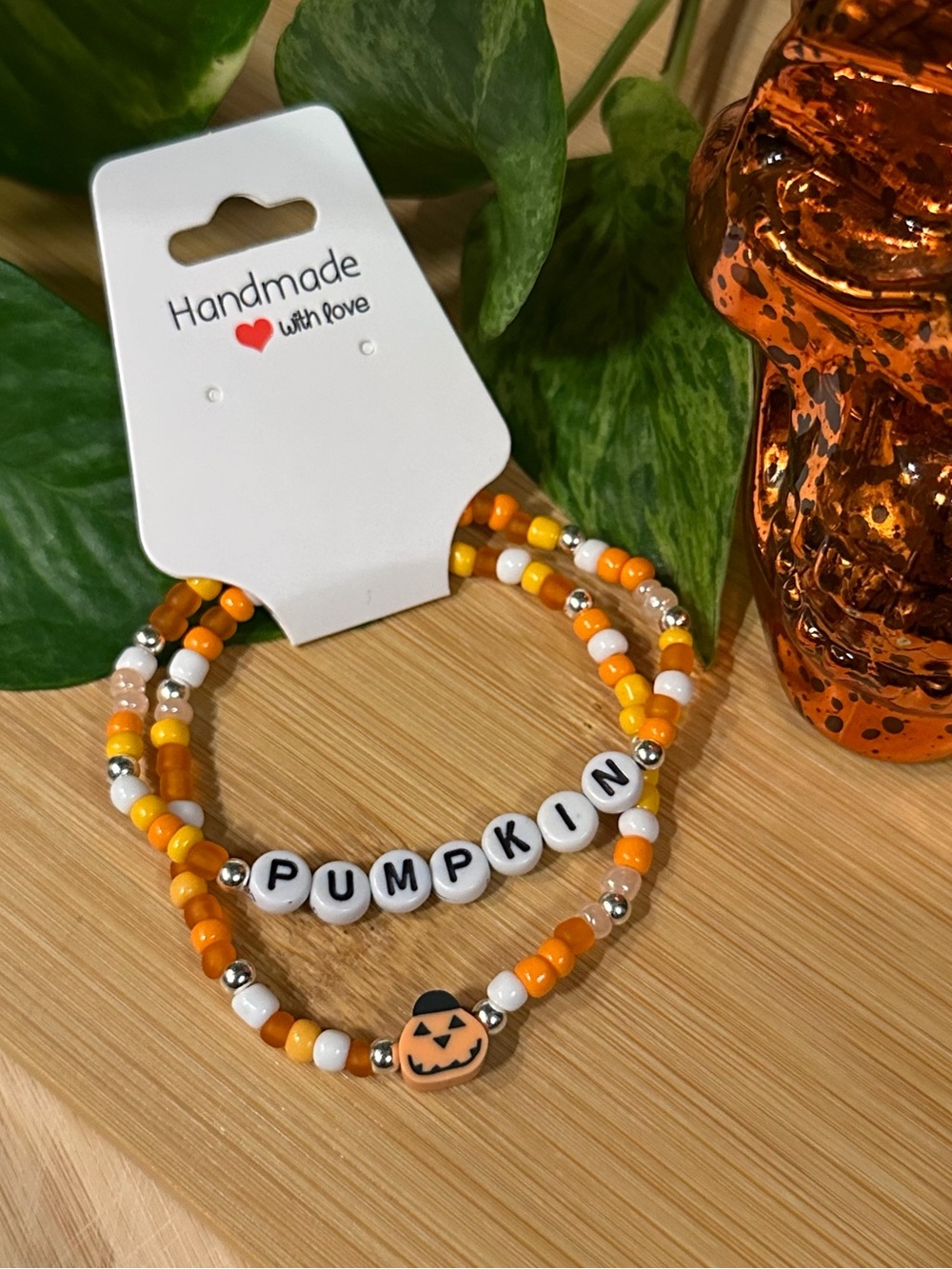 🎃✨ Pumpkin 2-PC Stretchy Beaded Bracelet‎ Set | Handmade | Fall Bracelet Stack